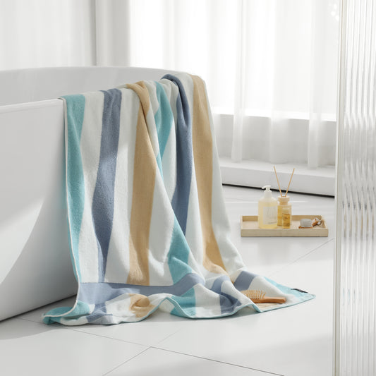 Striped Cotton Bath Towel – Oversized Absorbent Beach & Bath Towel