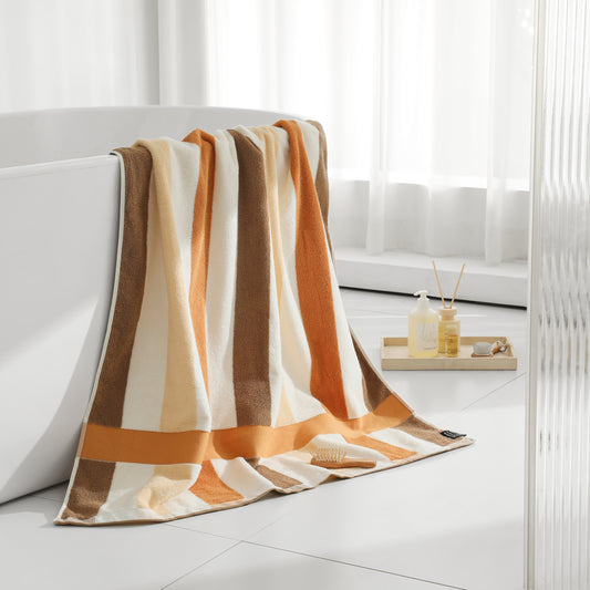 Striped Cotton Bath Towel – Oversized Absorbent Beach & Bath Towel