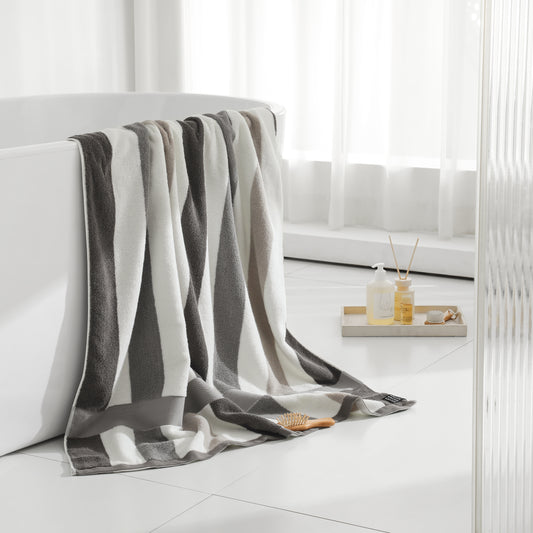 Striped Cotton Bath Towel – Oversized Absorbent Beach & Bath Towel